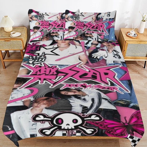 Stray Kids Bedding Set Duvet Cover Comfortable and Lightweight Cartoon Bedding 3 Piece Bed Set