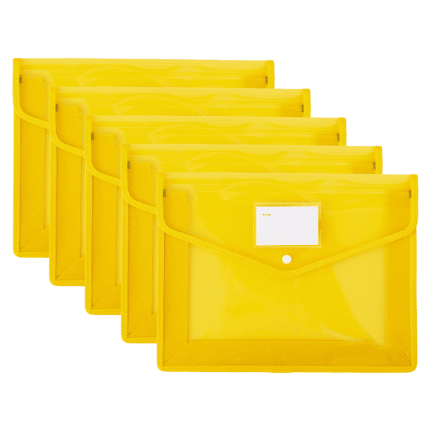 Paquete de 5 carpetas de archivo expandibles de gran capacidad con cierre a presión y ranura para tarjetas de identificación.