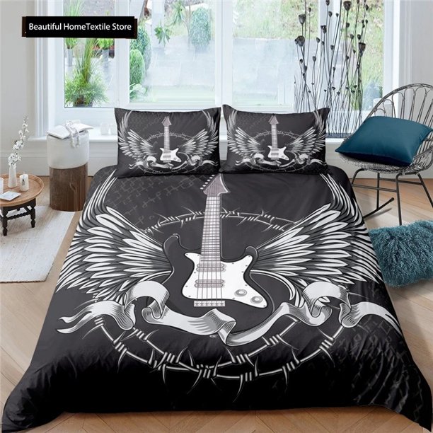 3d Music Notes Guitar Duvet Cover Set For Teens Adults Bedroom Decor Music Bedding Sets Fashion Hip Hop Comforter CoverBed Sheets