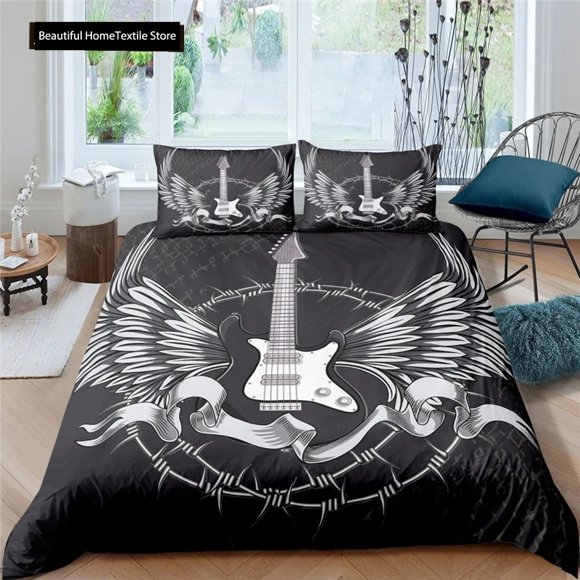 3d Music Notes Guitar Duvet Cover Set For Teens Adults Bedroom Decor Music Bedding Sets Fashion Hip Hop Comforter CoverBed Sheets