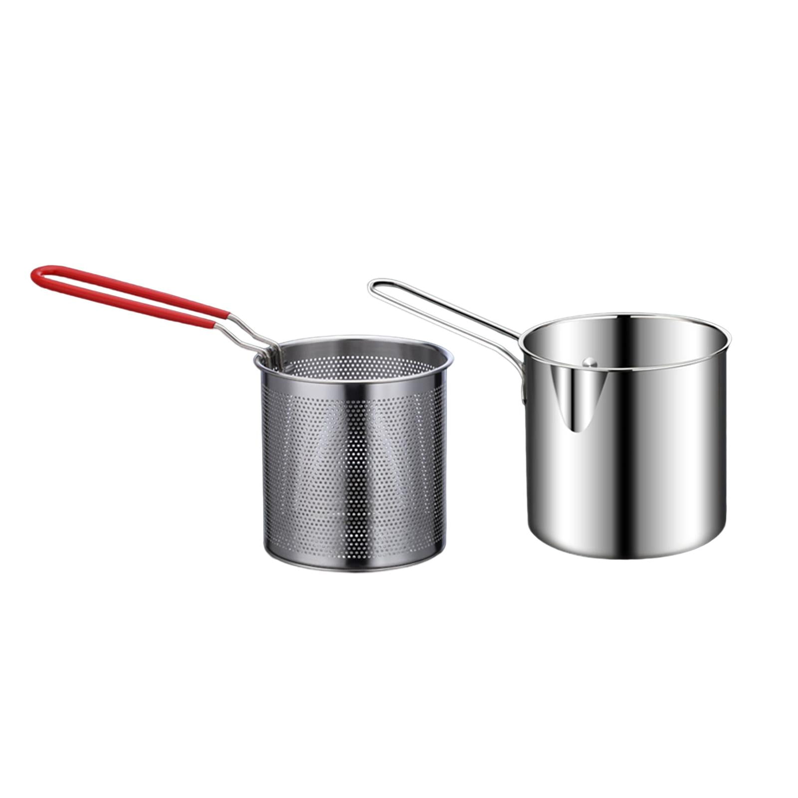 Magideal - Olla Para Freidora De Acero Inoxidable, Puerto De Desvío Tipo Olécranon Pequeño, Mango Sólido, Sartén De Alta Profundidad, Para Exteriores, Camarones,