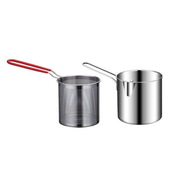 Olla para freidora de acero inoxidable, puerto de desvío tipo olécranon pequeño, mango sólido, sartén de alta profundidad, para exteriores, camarones,