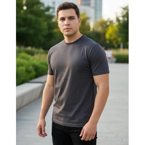 Jagima - Polera Premium Algodón 100% Manga Corta Basico Estampar Gris Oscuro M