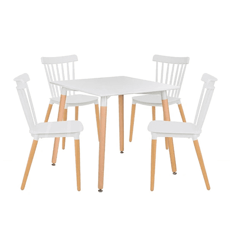 Klik Muebles - Comedor Mesa Eames Cuadrada Blanca + 4 Sillas Windsor Blanca