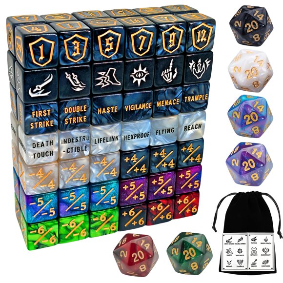 Set de Dados KLURXZGYPTH 90 piezas con contadores MTG y bolsa