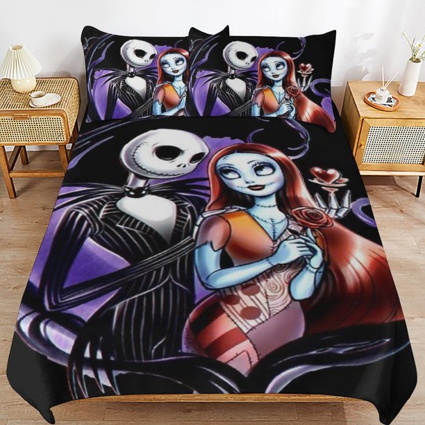 Nightmare Before Christmas Bedding Set Duvet Cover Comfortable and Lightweight Cartoon Bedding 3 Piece Bed Set