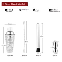 Xusx111 - Conjunto De Agitador De Cóctel, Taza De Mezcla De Vidrio De 14 Onzas Con Mediciones, Mezclador De Martini De Acero Inoxidable, Muddler, Jigger, Cuchara, Kit De Herramientas De Barra De 4 Piezas