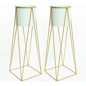 Fliperex - Set 2 Porta Maceteros Pedestal Igual Tamaño Blanco Dorados
