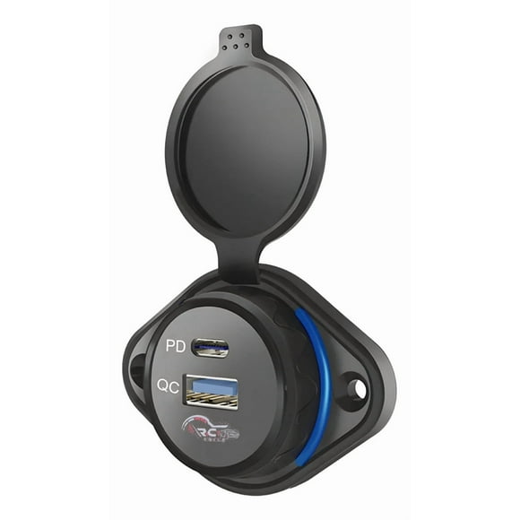 Cargador Carga Rápida 1 Usb 1 Type C 12-24v Sobrepuesto Luz Azul 1865