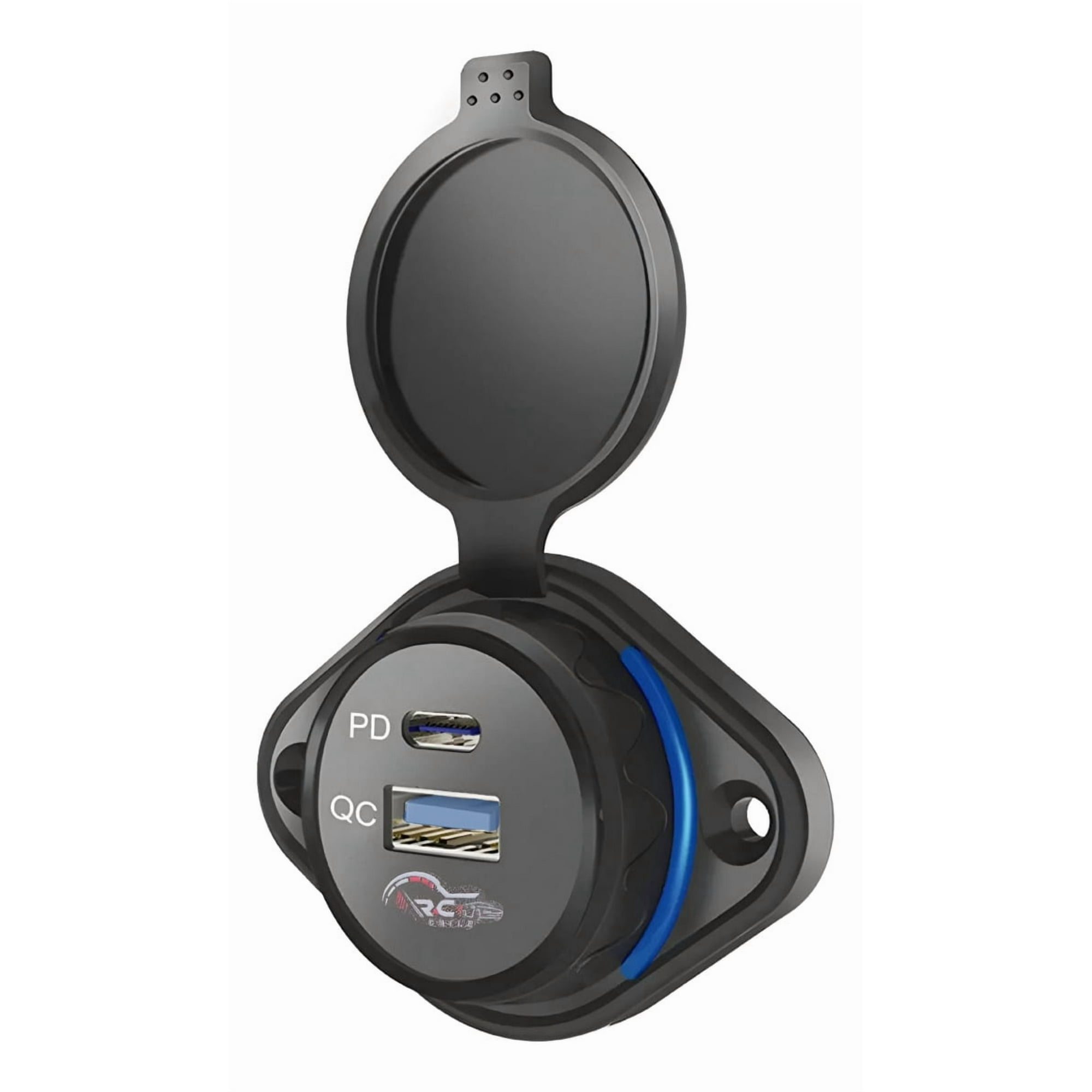 Ryc - Cargador Carga Rápida 1 Usb 1 Type C 12-24v Sobrepuesto Luz Azul 1865