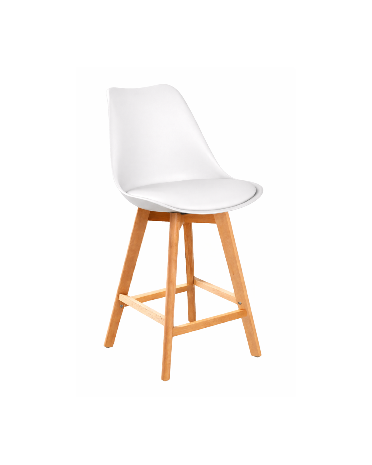 Habita2 Chile - Taburete Tulip Wood Acolchado 66Cm - Blanco