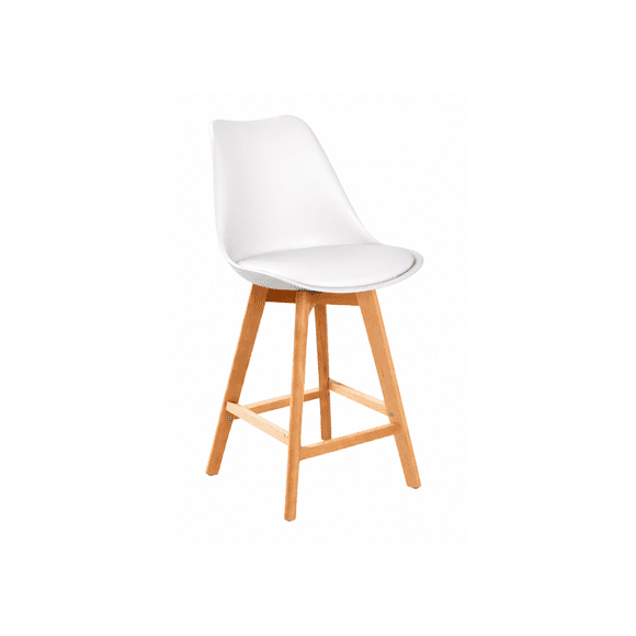 Taburete Tulip Wood Acolchado 66cm - Blanco