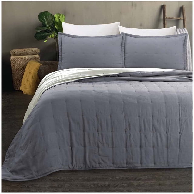 Top Lucky - Cubrecama De Algodon King Liso Gris