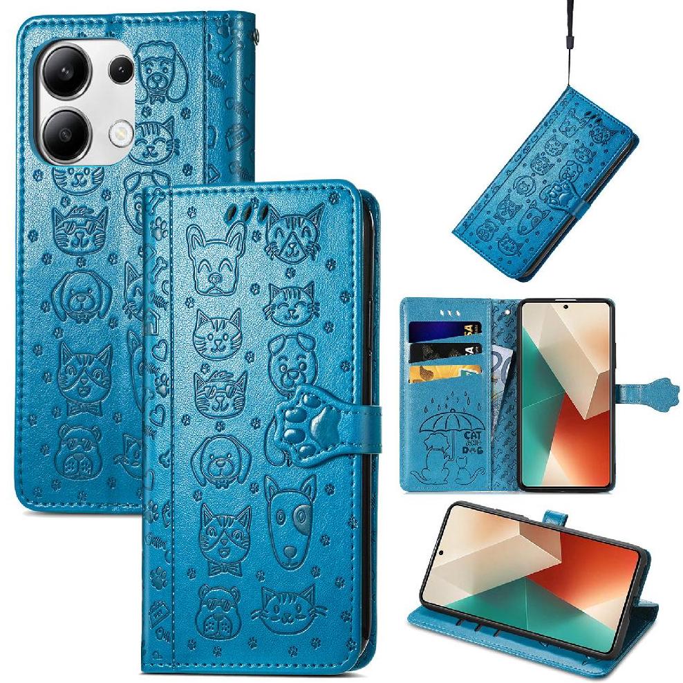 Funda Cartera Foxdock Para Xiaomi Redmi Note 13 4G , Flip Pu Con Relieve De Gatos Y Perros, Tarjetero Y Soporte