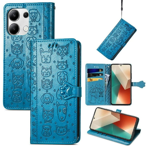 Funda Cartera FOXDOCK para Xiaomi Redmi Note 13 4G , Flip PU con Relieve de Gatos y Perros, Tarjetero y Soporte
