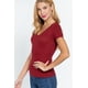 thumbnail image 3 of Saronite Camiseta Básica de Algodón Acanalado, Manga Corta, Cuello en V, Color Vino (Mujer), 3 of 4