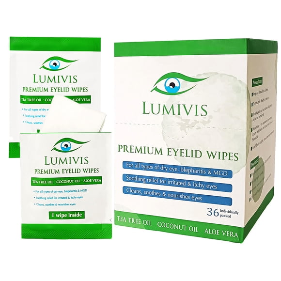 Toallitas para párpados Lumivis con aceite de árbol de té, 36 almohadillas, limpieza diaria