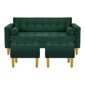 Bodevir - Sofa Retro 3C + 2 Pouf Felpa 01 Verde Botella