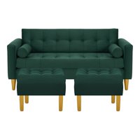 Bodevir - Sofa Retro 3C + 2 Pouf Felpa 01 Verde Botella