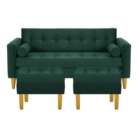 Bodevir - Sofa Retro 3C + 2 Pouf Felpa 01 Verde Botella