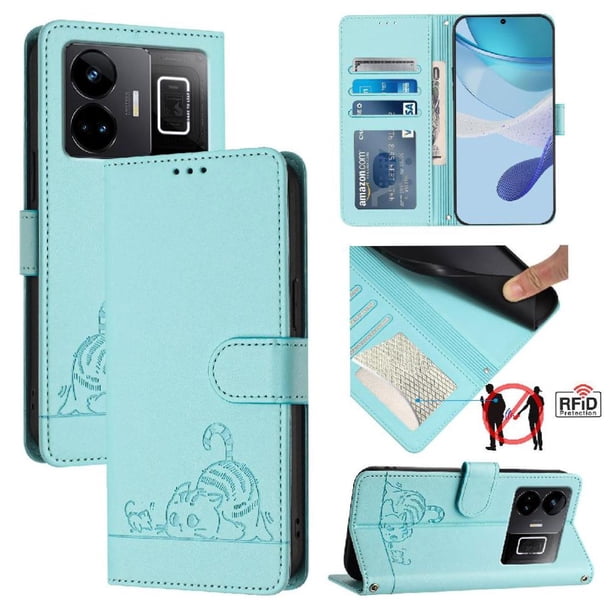 Funda tipo cartera FOXDOCK para Realme GT Neo 5 5G/Neo 5 SE 5G con soporte, ranuras, RFID, diseño de gato