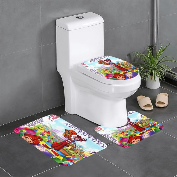 La Gran Aventura de la Piruleta Juego de 3 alfombras de baño de coral fleece: tapete de baño + alfombra de inodoro en forma de U + funda de tapa de inodoro en forma de O