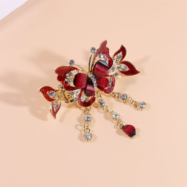 Elegant Flower Hair Clip with Rhinestone Tassel and Glitter - Vintage Hair Accessory for Women
