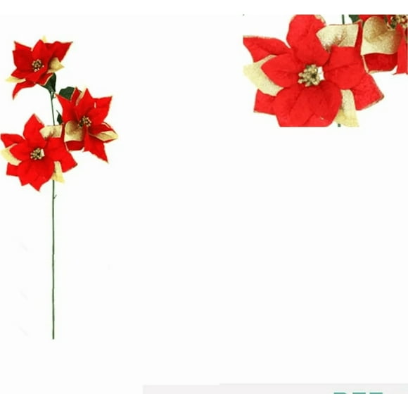 Pack 6 Flores Navideña De Navidad Rojas 60cm Dorado Lisa