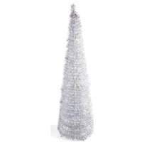 Click Ventas - Pino Navideño 1.5 Metros, Estilo Tinsel Plateado, Retráctil