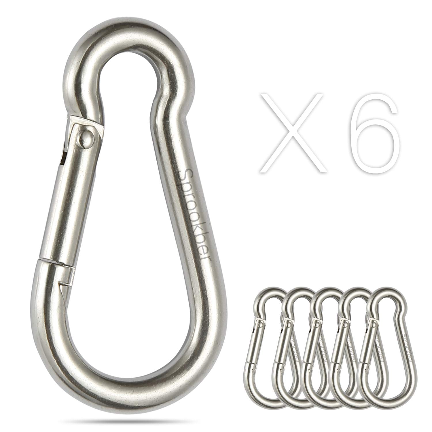 Mosquetón Sprookber Con Resorte De Acero Inoxidable, 6 Unidades