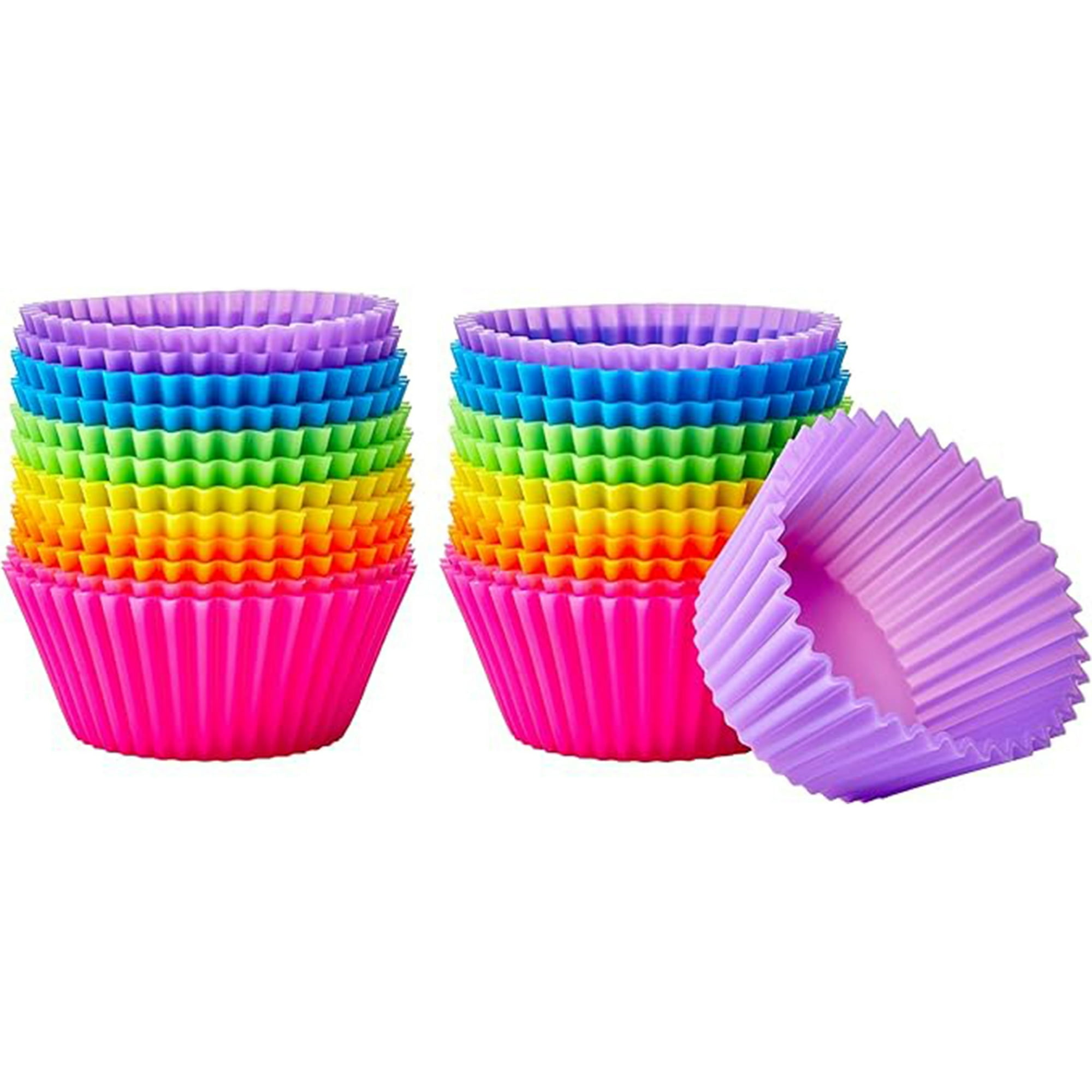 Veat00l - Tazas De Horneado De Silicona Reutilizables, Revestimiento De Cupcake, Difícil De Deformar, Fácil De Desmoldear, 24 Juegos, Multicolor