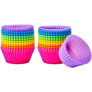 Veat00L - Tazas De Horneado De Silicona Reutilizables, Revestimiento De Cupcake, Difícil De Deformar, Fácil De Desmoldear, 24 Juegos, Multicolor