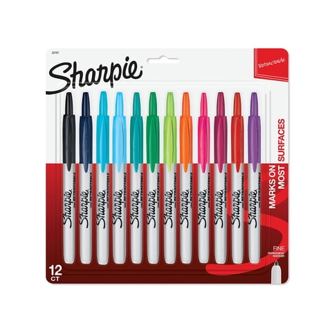 Rotuladores Permanentes Sharpie Retráctiles De Punta Fina, 12 Colores