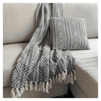 Decoghar - Combo Deco 2 Cojines Y 1 Manta Banaco Negro/Natural Diseño Moderno Lavable X Mts