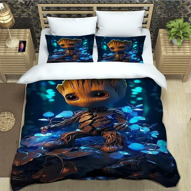 v1250 Bed Sheets Cartoon I Am Groot Printed Bedding Sets exquisite bed supplies set duvet cover comforter set bedding set luxury birthday gift 3-Piece Bedding Set (1 Duvet Cover + 2 Pillow Shams) Bed
