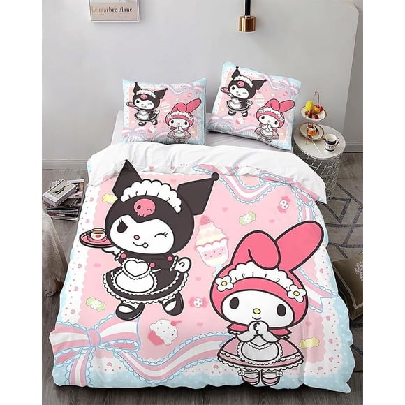 Cart-oon Bunny -3-Piece Be-d Set -Warm and- Comf-ortable -Kawaii- Beddi-ng Se-t Cute S-oft Mic-rofiber Bedclothe-s for Bo-ys Girls Ki-ds -King