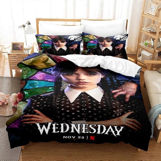 Yingd - Juego De Ropa De Cama Wandinha De Tres Piezas Estampado 3d Funda Nórdica De Plumas Ligera Y Cómoda Funda De Almohada