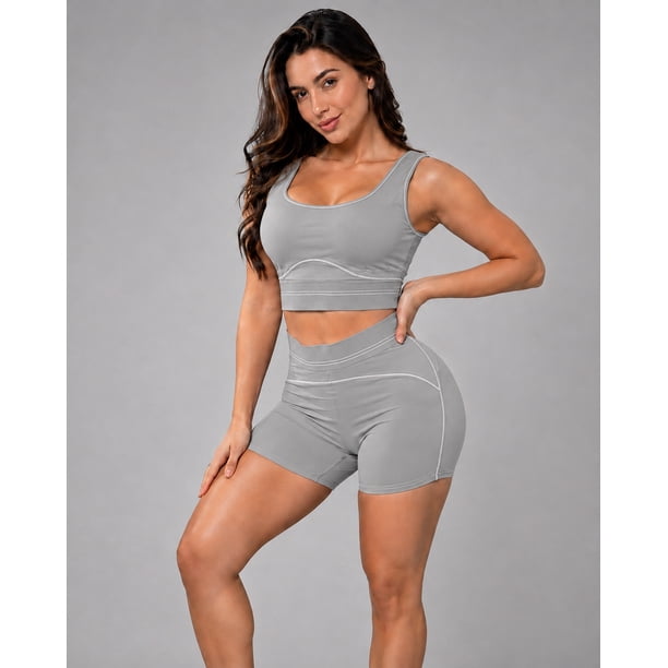 Conjunto Deportivo Para Mujer Short Tiro Alto Y Peto Top