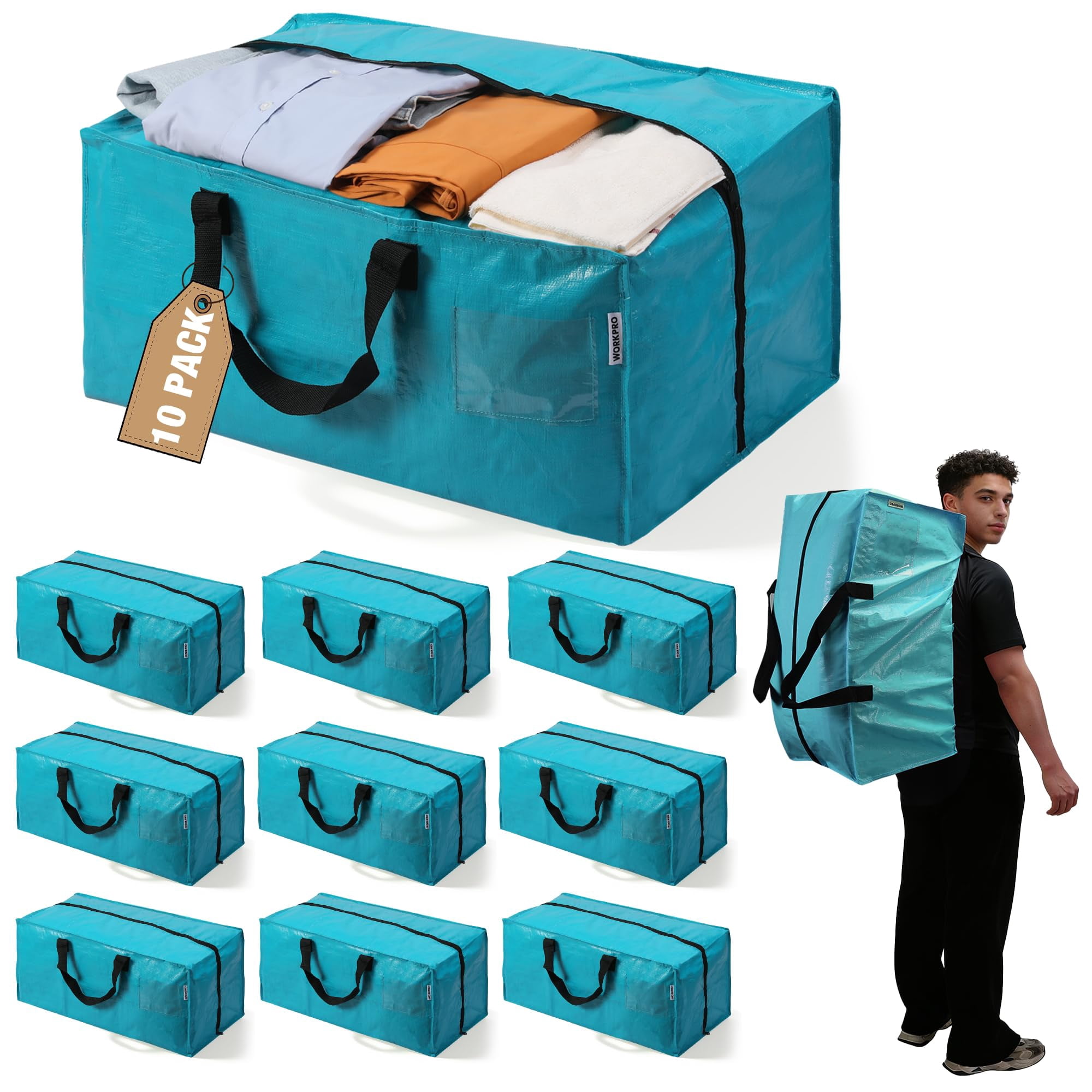 Bolsas De Mudanza Workpro Extra Grandes, Paquete De 10 Con Cierres Y Correas