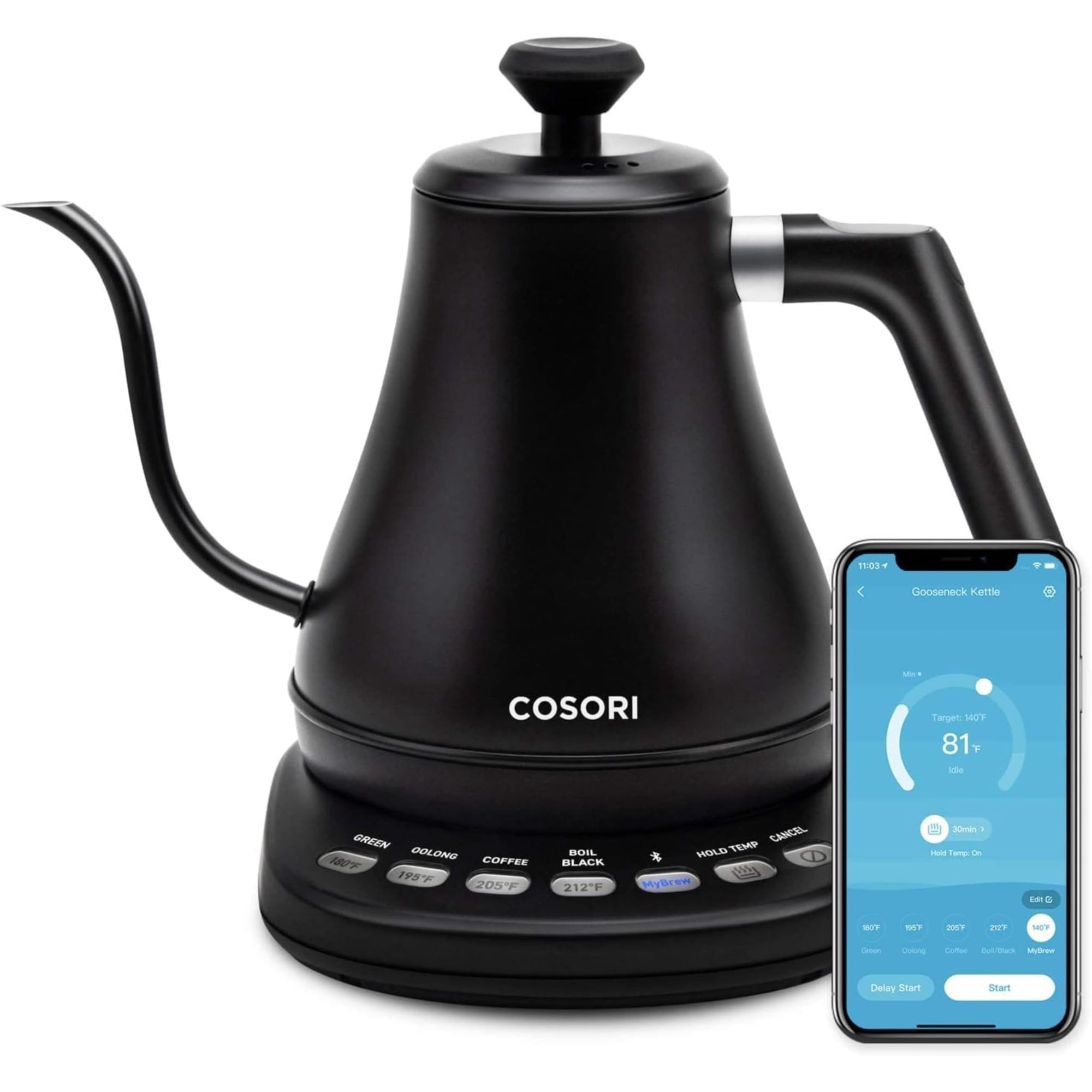 Hervidor Eléctrico Con Cuello De Cisne Cosori Smart Bluetooth 100% Acero Inoxidable