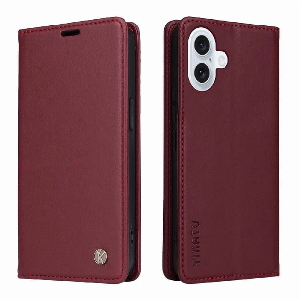 Funda Billetera de Cuero para iPhone 17 con Tarjetero y Soporte - Tapa Magnética Rojo