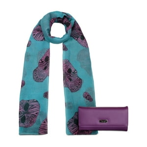 Kubayoff - Kenneth Cole - Pack Bufanda Omani Turquesa + Billetera Flap-Bessie Morado