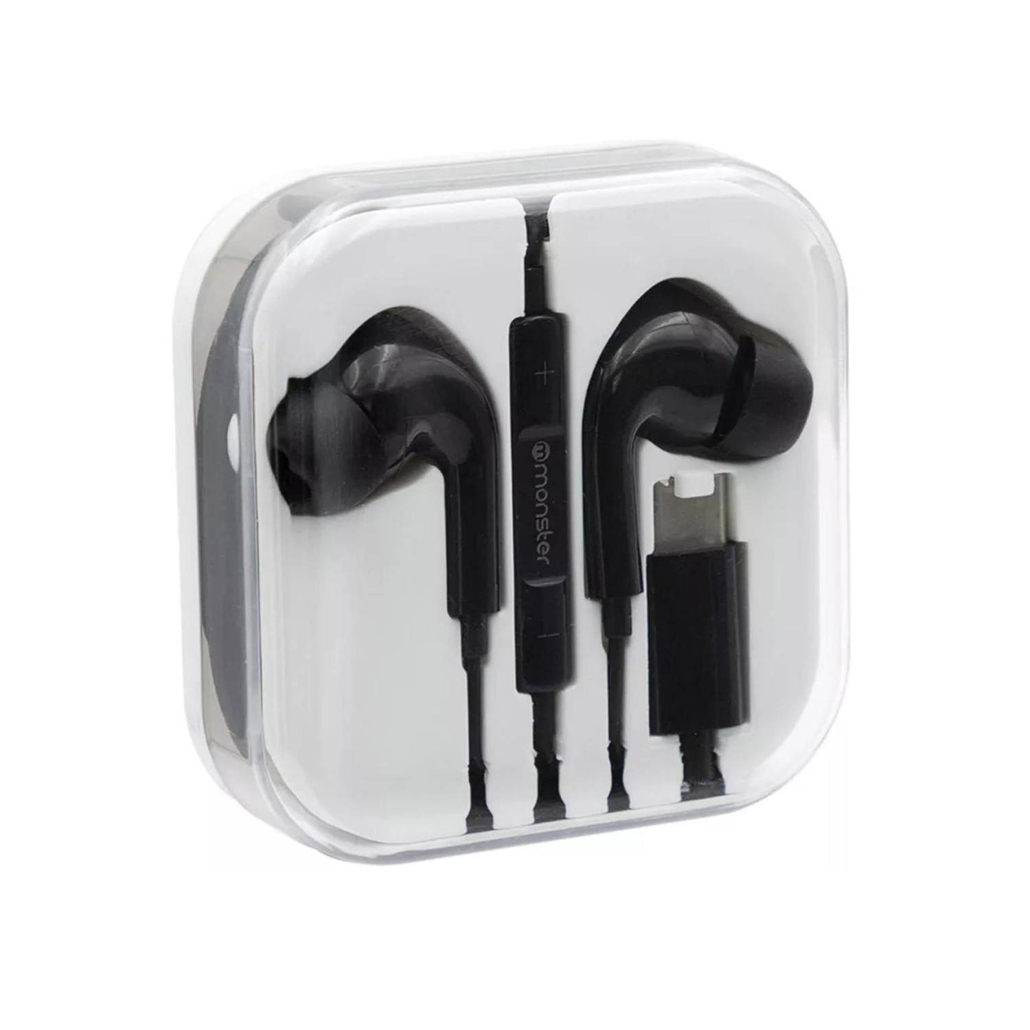 Monster - Audifonos Alambricos Manos Libres Usb C 120cm Negro Earpods
