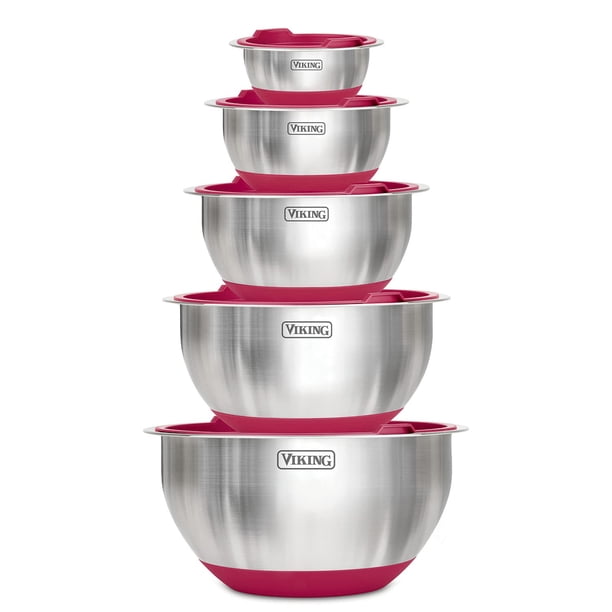 Juego de cuencos para mezclar Viking Culinary de acero inoxidable, 10 piezas, rojo