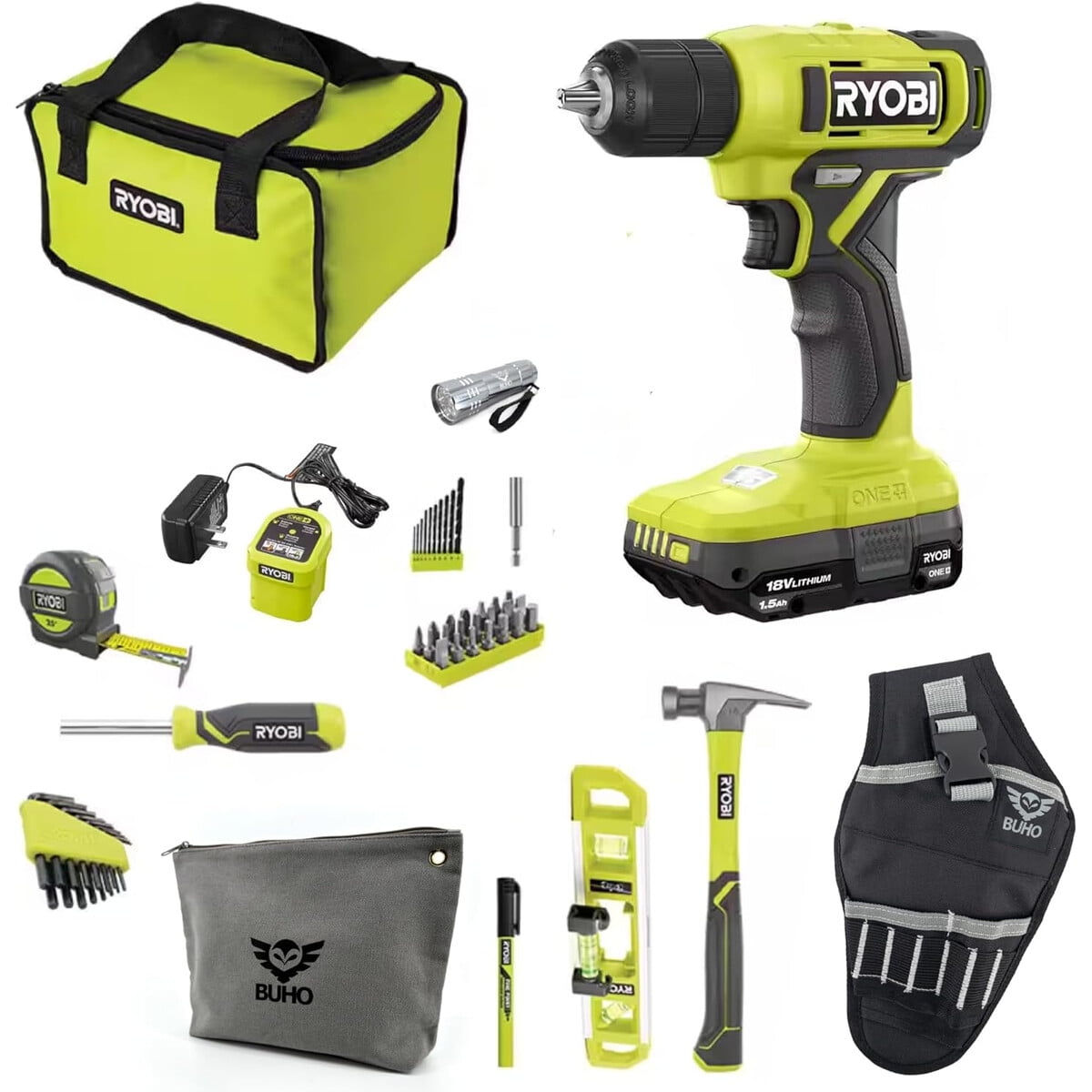 Kit Herramientas Ryobi 18v Inalámbrico Búho Taladro Holster