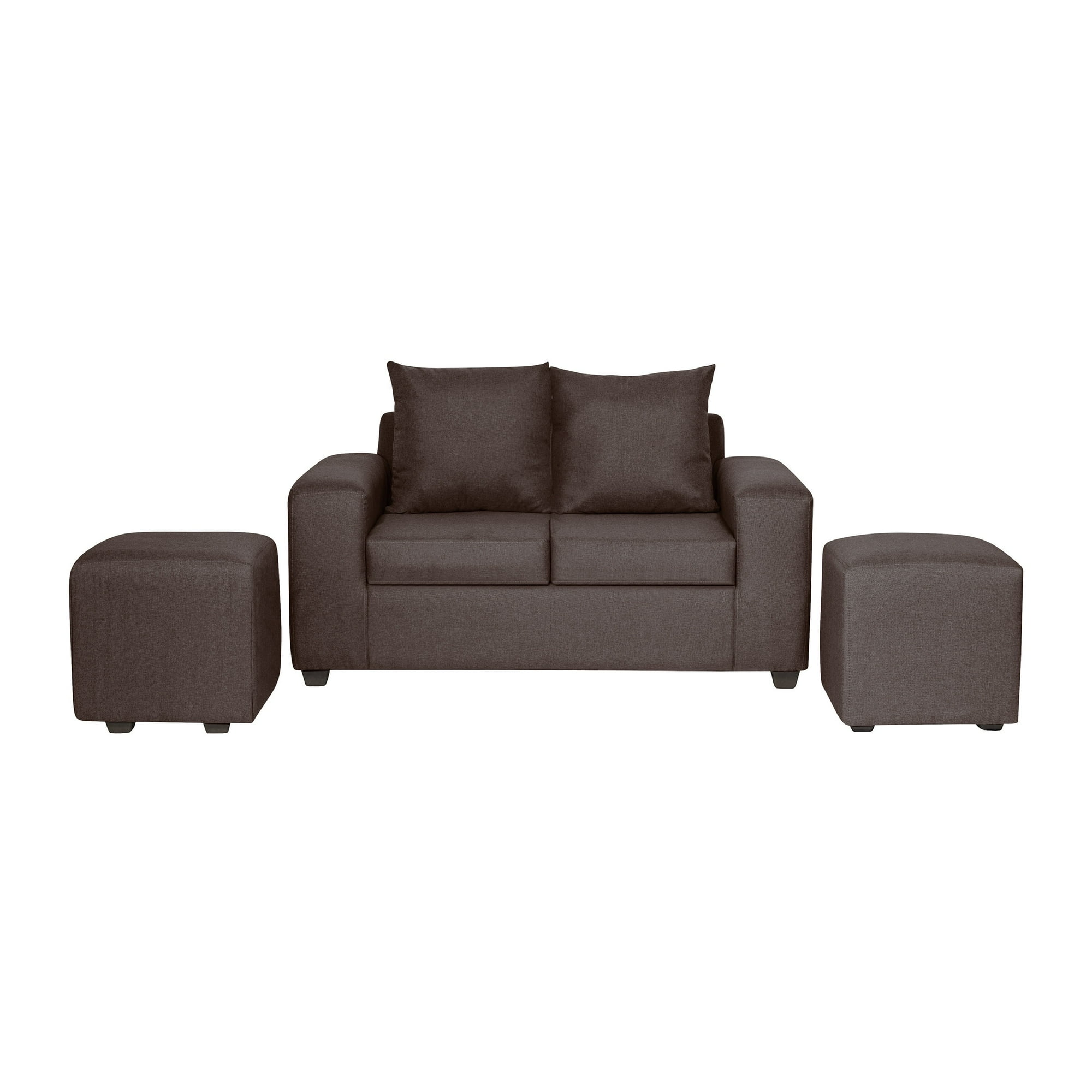 Intermuebles - Living Grez 2 Cuerpos + 2 Pouf Tela Chocolate