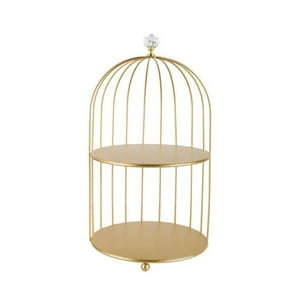 Fliperex - Jaula Bandeja Dorada De Decoracion Metalica Multiuso Dorado