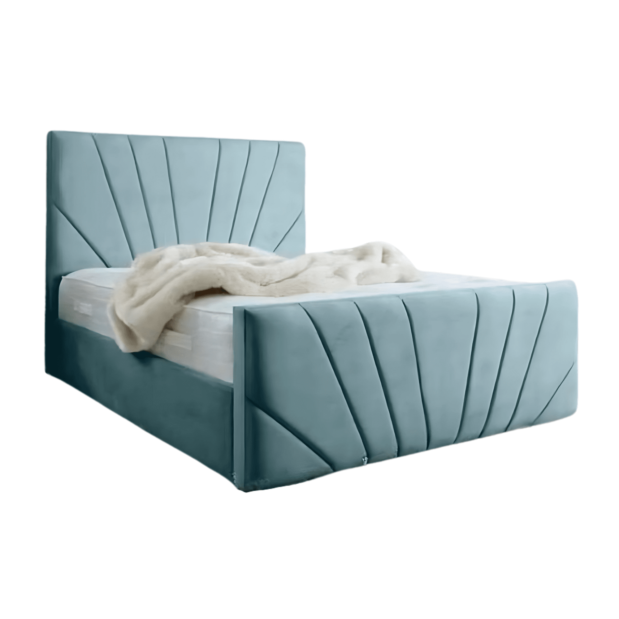 Mueblart - Base De Cama Doble Respaldo 1 Plaza Lino Celeste