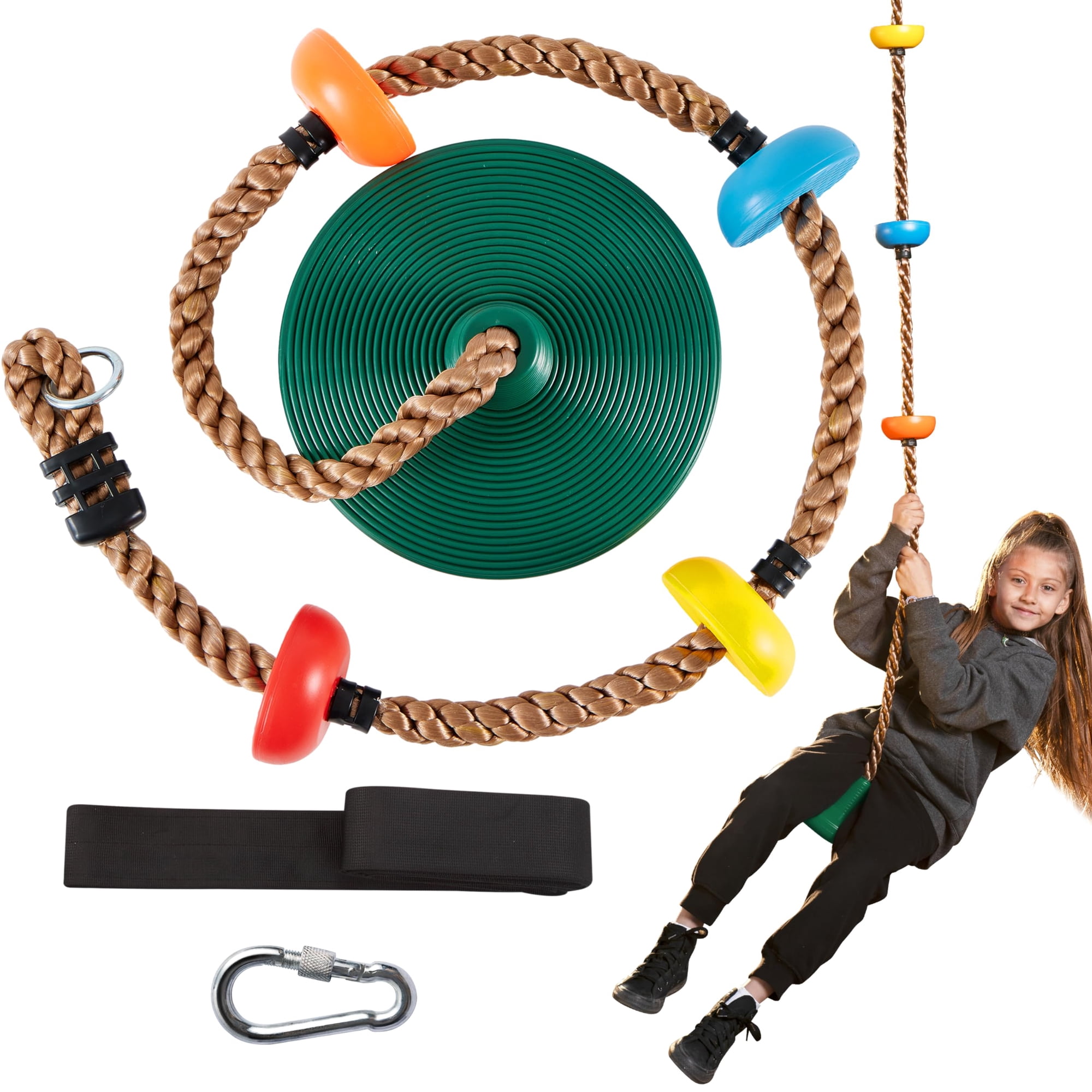 Columpio Turfee Tree Para Niños, Asiento De Un Solo Disco Y Cuerda Para Trepar Con Mosquetón Y Correa De 4 Pies, Accesorios Para Casas En Árboles Y Áreas De Juegos Al Aire Libre, Color Verde