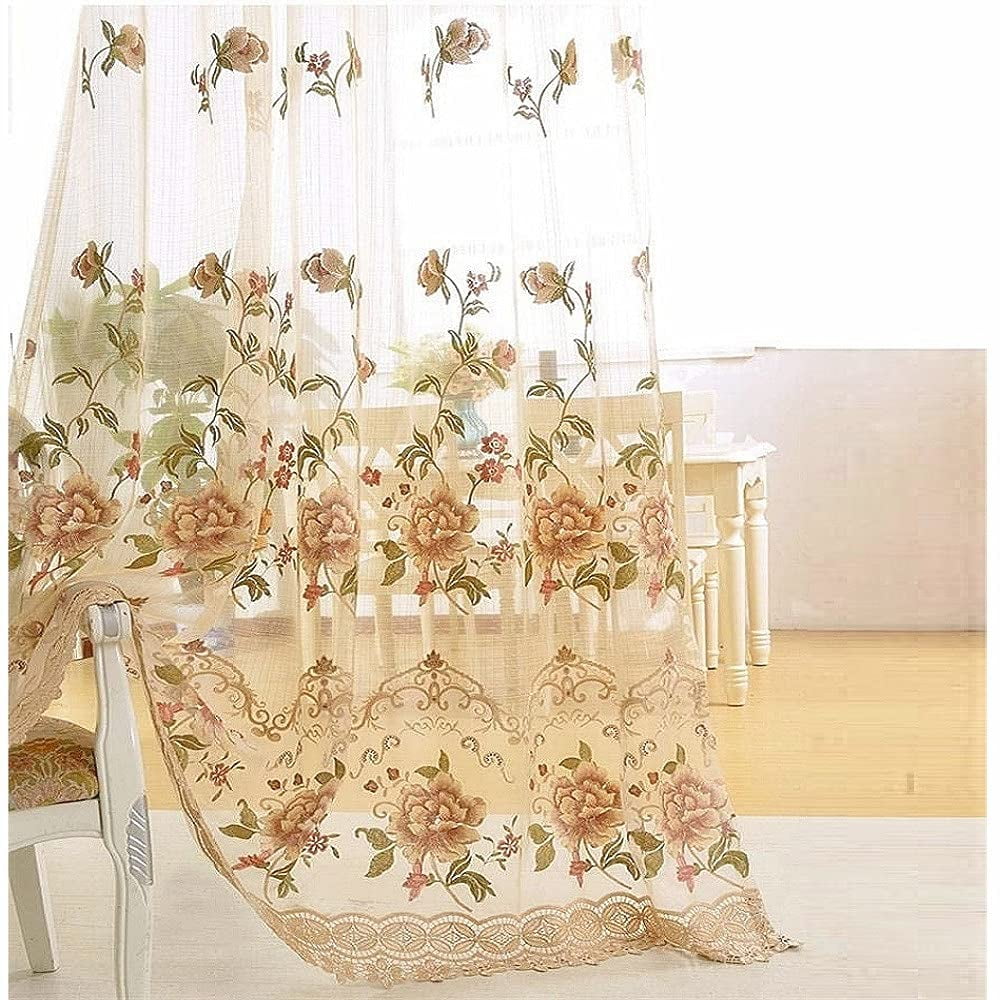 Cortina Transparente Tiyana 99x213 Cm Con Bordado Y Cinta Para Barra